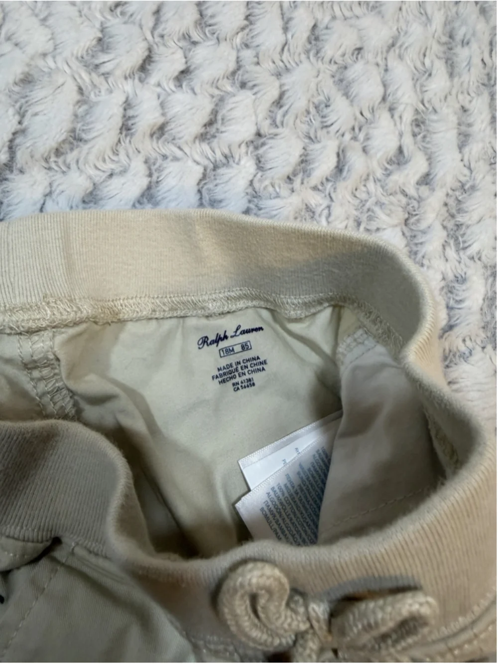 Ralph Lauren Beige Cotton Jogger Pants 18M Drawstring Pull On Elastic Waist